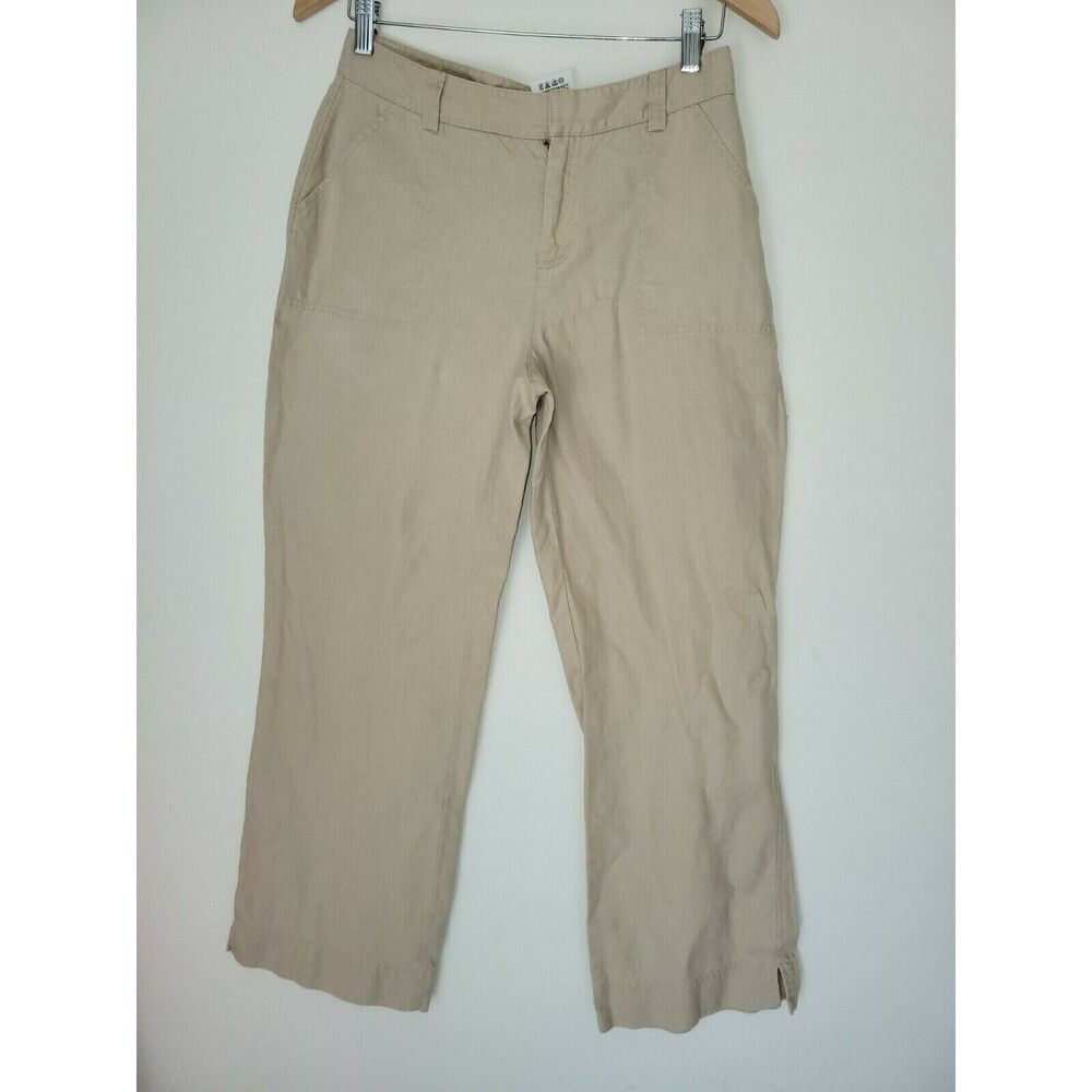 Eddie Bauer Blakely Fit Women's Crop Pants Size 6 Petite Beige 100% Linen